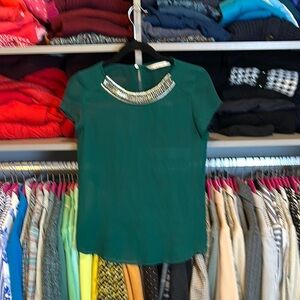 Zara green short sleeve semi sheer with stone detail size S